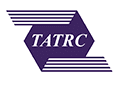 A purple and white logo for the tatrc.